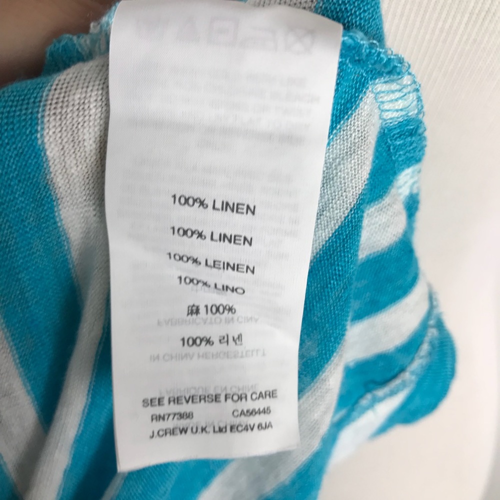 J. Crew Aqua Linen Cross Stripe T Shirt - Picture 7 of 8